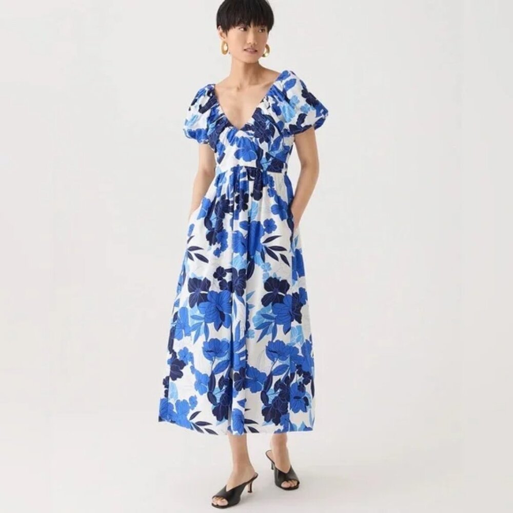 J.Crew Cecily Painted Floral Maxi Dress Organic Cotton Size 8 NWT